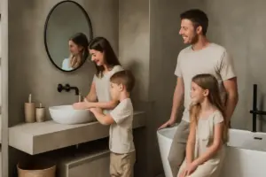 Arredo bagno effetto cemento: perché sempre più famiglie lo preferiscono e dove sta il trucco
