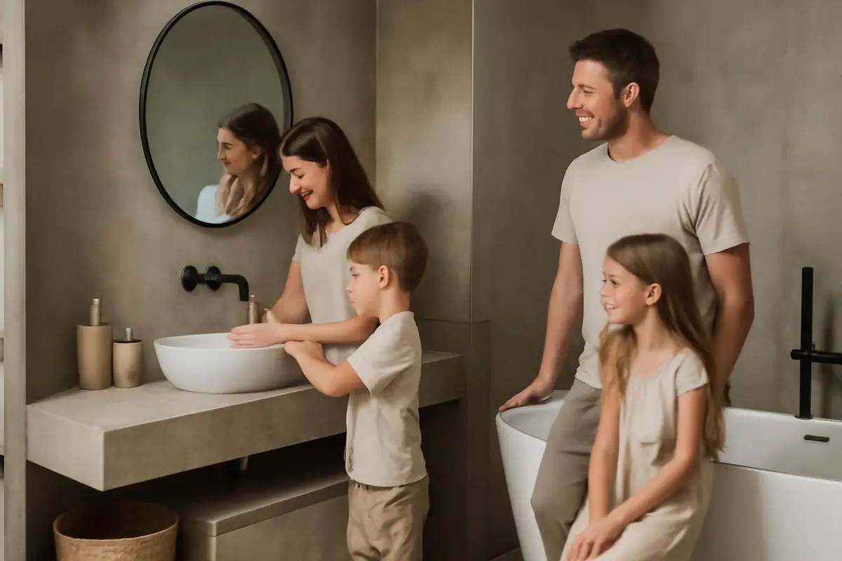 Arredo bagno effetto cemento: perché sempre più famiglie lo preferiscono e dove sta il trucco