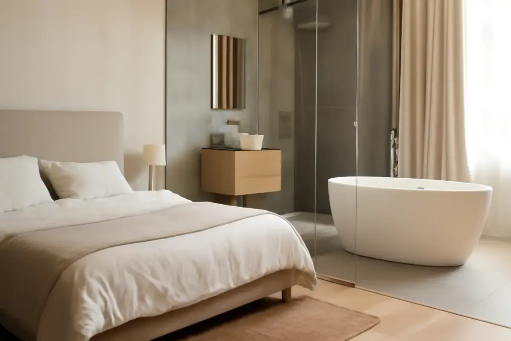 Bagno open space su camera: privacy a rischio o plus di design? Cosa valutare prima di decidere